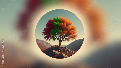 Colorful tree in circle isolated on white background