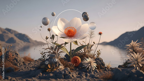 Digital flower arrangement isolated on white background