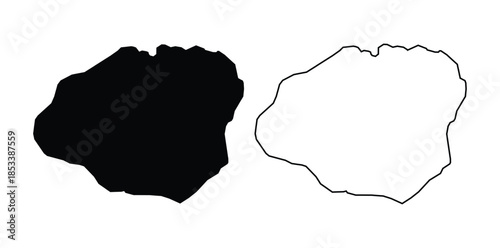 Photos Kauai island map set with black silhouette and outline version isolated on white