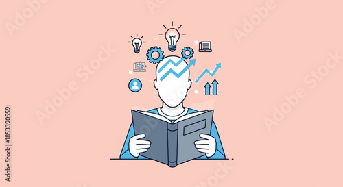 Man Reading Book with Ideas Emerging.