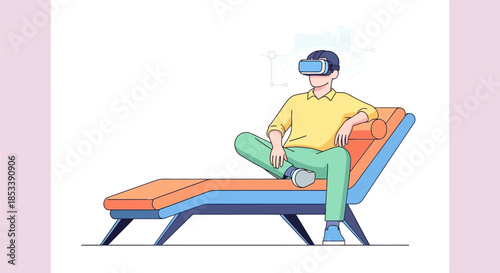 Man Wearing Virtual Reality Headset Relaxing.