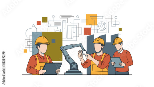 Team of Engineers Working on Robotic Arm Project.