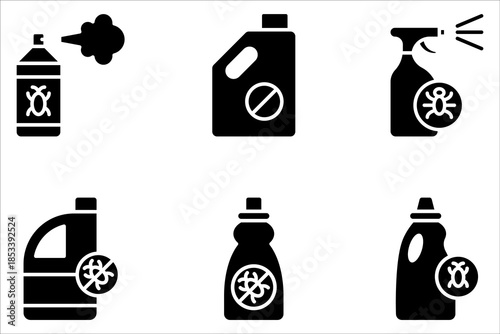 Pesticide icon set, bottle with Bug icon on white background