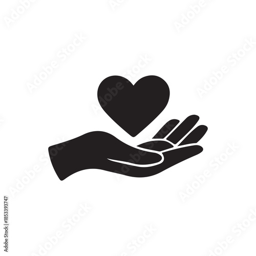 A silhouetted image depicts an open palm gently cradling a heart symbolizing care love and offering