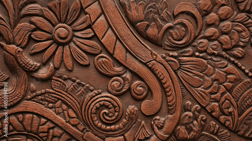 Wallpaper Mural Fancy embossed leather with western floral design concept. Intricate carved design showcasing organic patterns and textures. Torontodigital.ca