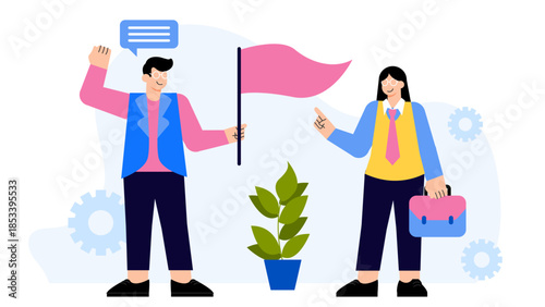 Business leader motivating employees Flat Vector Illustration