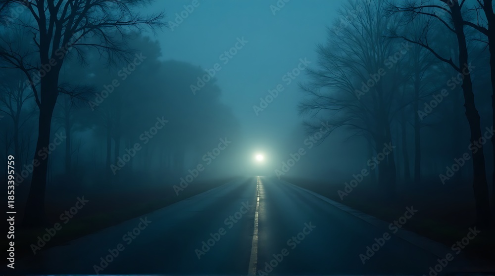 Obraz premium Mysterious Road Through Dark Forest at Night