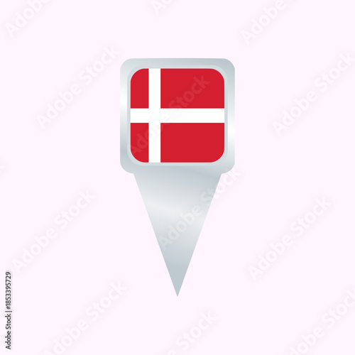 Denmark Map Pin Icon with National Flag. Glossy Location Pointer Vector Illustration. Ideal for maps, navigation apps, websites, presentations, travel projects, geographic infographics