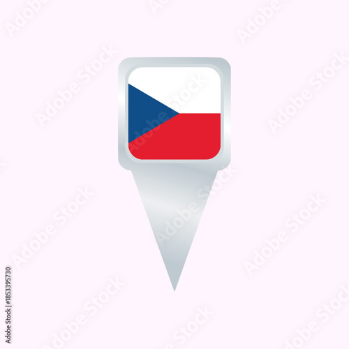 Czech Map Pin Icon with National Flag. Glossy Location Pointer Vector Illustration. Ideal for maps, navigation apps, websites, presentations, travel projects, geographic infographics