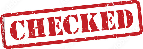 Red checked stamp on white background