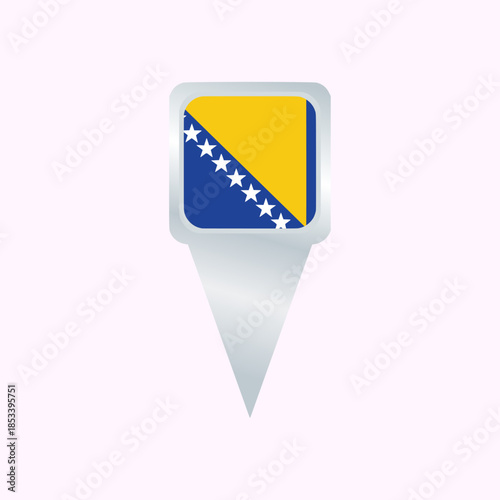 Bosnia and Herzegovina Map Pin Icon with National Flag. Glossy Location Pointer Vector Illustration. Ideal for maps, navigation apps, websites, presentations, travel projects, geographic infographics