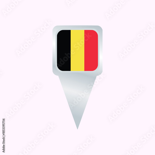 Belgium Map Pin Icon with National Flag. Glossy Location Pointer Vector Illustration. Ideal for maps, navigation apps, websites, presentations, travel projects, geographic infographics