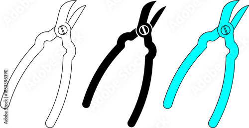 outline silhouette Nail clipper pliers icon set