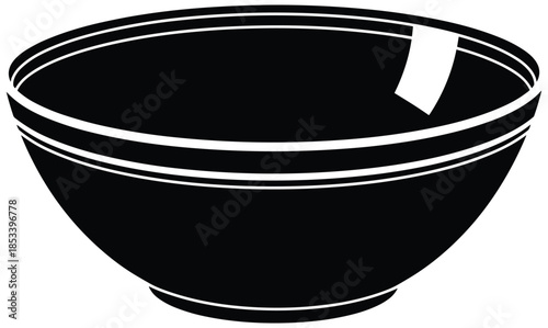 Bowl silhouette illustration, empty ceramic serving dish, minimalist black white vector kitchenware icon isolated on white background graphic design art