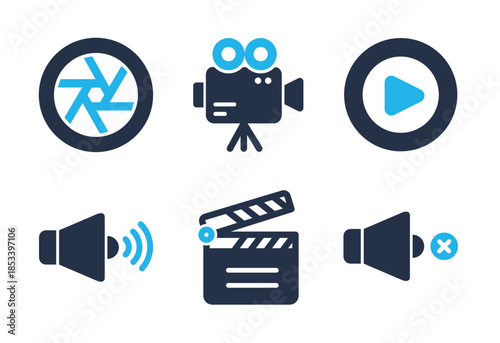 Cinematography and Audio-Visual icon set. Solid glyph series icons