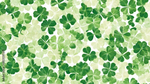 Vibrant clover leaves pattern with green tones. AI generated