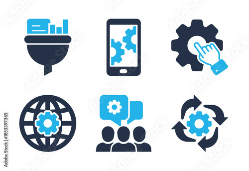 Global Business Integration icon set. Solid glyph series icons