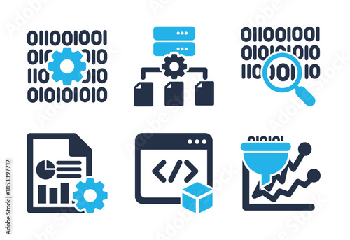 Programming and Data Analysis icon set. Solid glyph series icons