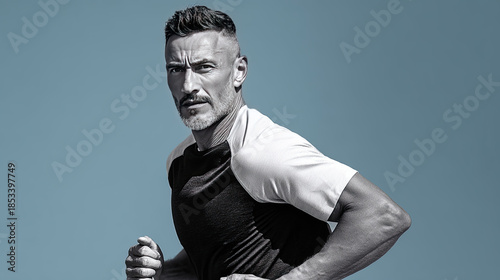 Indian man in sportswear jogging outdoors concept. A determined athlete running with focus and strength outdoors.