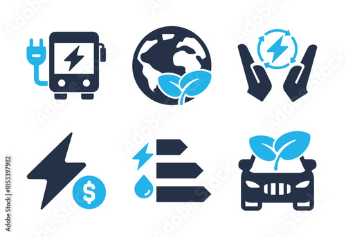 Efficiency and Green Energy Economy icon set. Solid glyph series icons