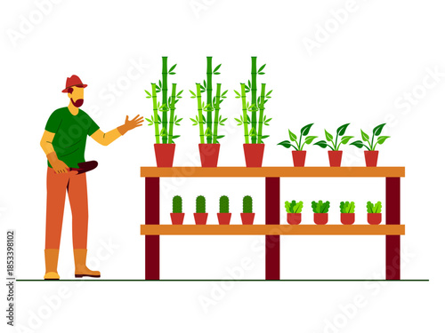 Traditional farming methods involve growing plants in a water-based nutrient solution, the roots of which are supported by an inert medium.Urban farming vector illustration. Flat illustration concept.