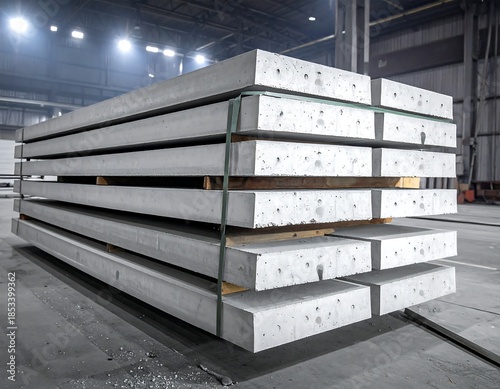 Stack of freshly made concrete panels ready for building