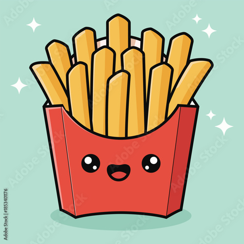 Cute Kawaii French Fries Carton Vector Art