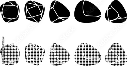 Collection of black stones with different patterns and textures