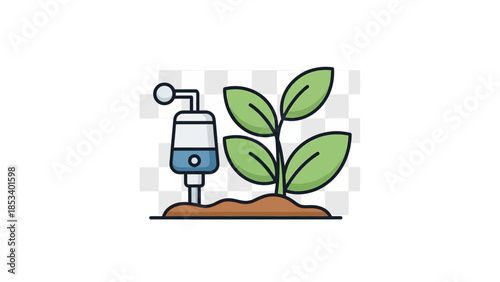 Smart agriculture concept showing a plant receiving controlled nourishment through an automated drip system, symbolizing modern farming and scientific plant care innovation