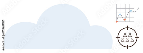 Cloud shape with a data graph and target icon symbolizing analytics, market research, and user engagement. Ideal for tech, marketing, cloud computing, analytics, business strategy, audience research