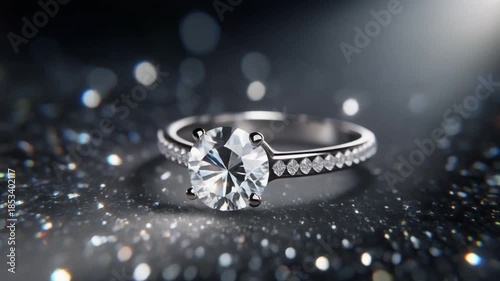 diamond ring laying on black surface under soft spotlight