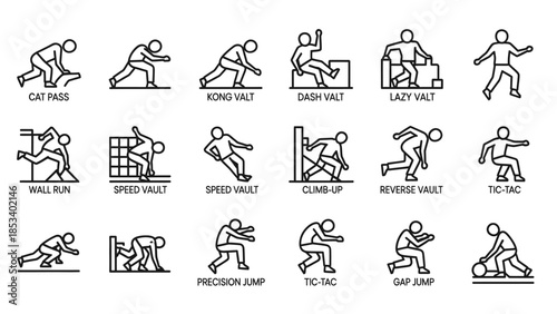 Parkour Athlete Performing Various Dynamic Movements and Jumps.