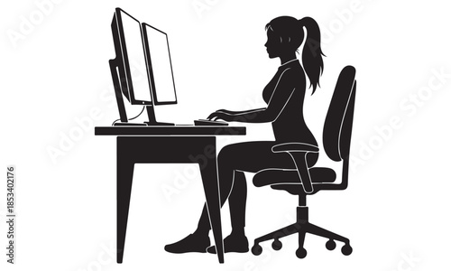 Businesswoman working on computer in modern office setting