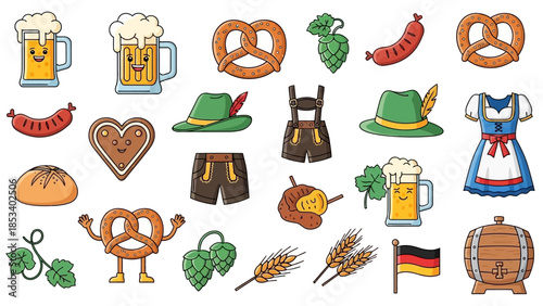 Oktoberfest Celebration Food and Drink Icons.