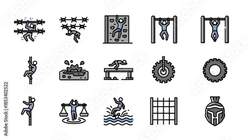Obstacle Course Icons Set Vector Illustration.