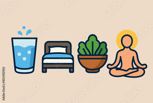 Minimalist Icons Representing Health, Wellness, and Self care Concepts