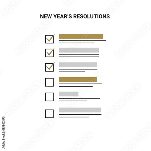 New Year's Resolutions Checklist With Checkmarks and Empty Boxes