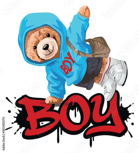 Cool urban teddy bear vector with graffiti style; great for youth apparel, posters, and edgy advertising designs for modern campaigns