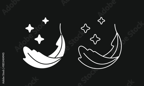 White feather and sparkles icon vector set, symbol for sensitive skin care, soft touch, and hypoallergenic product