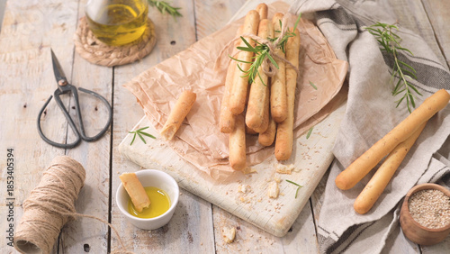 Artisanal Sesame Breadsticks with Olive Oil and Fresh Rosemary