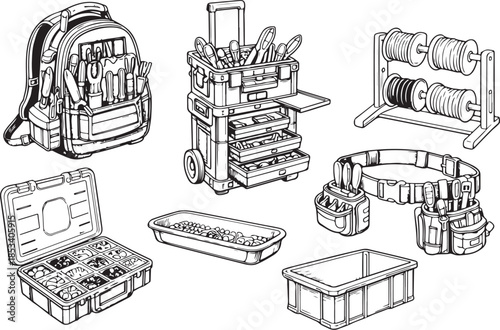 Universal Electrician Tools Mega Bundle Line Art Set.eps
