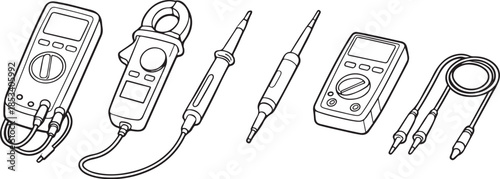 Electrical Measuring and Testing Tools Line Art Set.eps