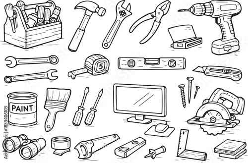 Home Repair And DIY Tools Line Art Set.eps