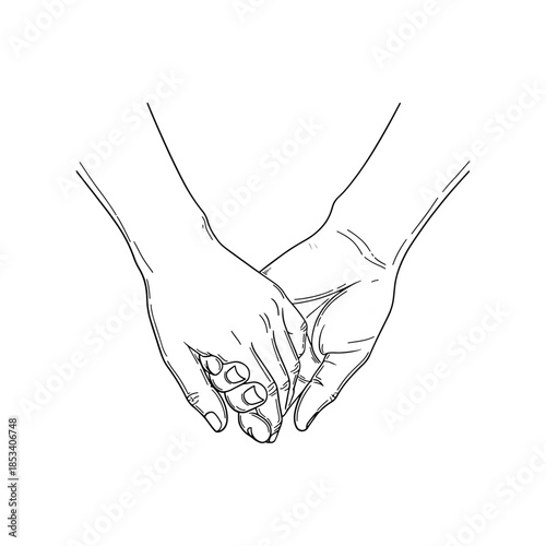 Minimalist Romantic Line Art Illustration of Two People Holding Hands Gently