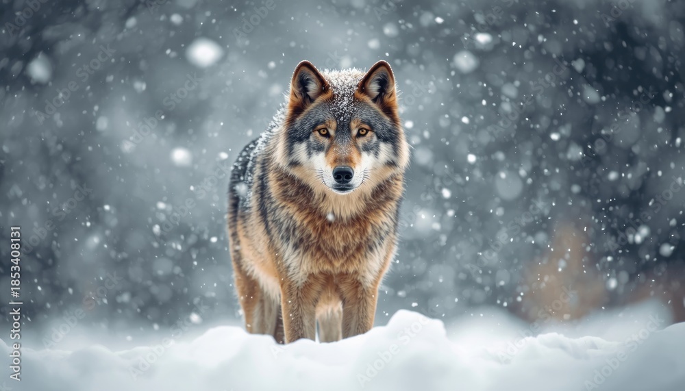 Fototapeta premium wolf wallpaper majestic winter wolf with frost on fur standing in a heavy blizzard