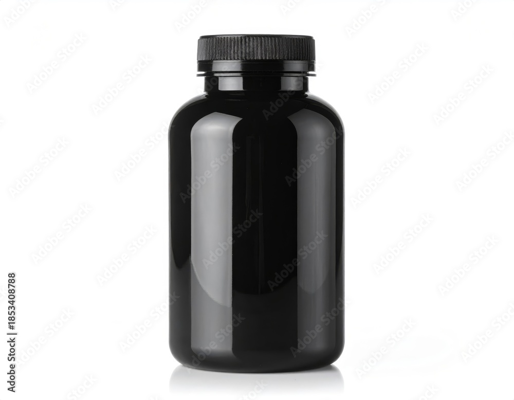 Fototapeta premium Black Opaque Bottle with Screw Cap on White Background