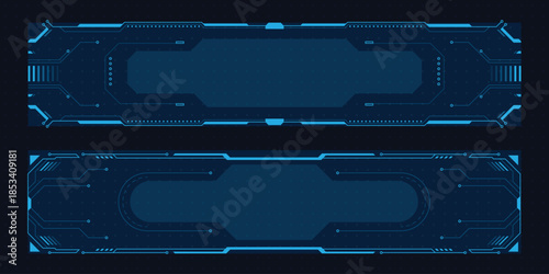 Futuristic interface frames in blue with a dark background for digital designs.
