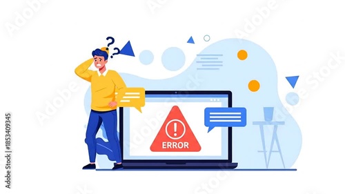 Digital Dilemma: A person grappling with a system error displayed prominently on their laptop screen. A visual metaphor for technological frustration.