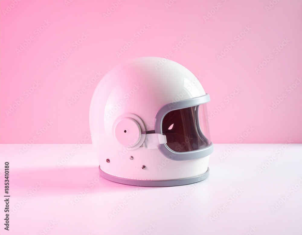 Fototapeta premium Retro 70s Inspired Futuristic Space Helmet on Pink Background