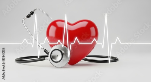 A symbolic representation of healthcare, featuring a heart, stethoscope, and a lifeline, evoking concepts of health, medical care and wellness.